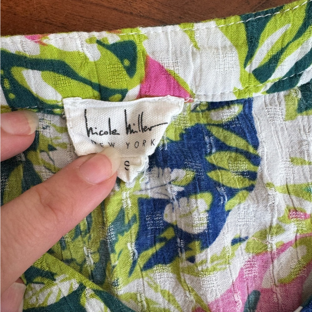 Nicole Miller Tropical Leaf Ruffle Crop Top 🌺 Size Small - Picture 3 of 7